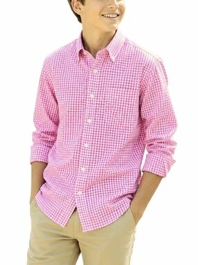 Class Club Boys 16 Pink White Gingham Button Down Dress Shirt Cotton Preppy